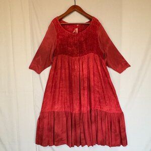 Vintage URU Burnt Orange Chanille Rayon Floral Empire Waist Boho Long Midi Dress